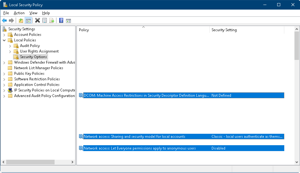 local security settings